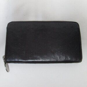 Furla Ostrich embossed Leather zip around wallet organizer brown Women 8" x 4.5"